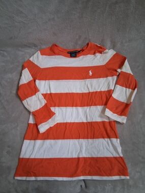 Ralph Lauren Orange & White Wide-Stripe Long Sleeve Tee